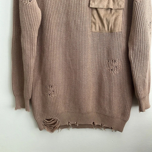 SER.O.YA Devin 100% Cotton Distressed sweater dress tan S - Picture 9 of 11